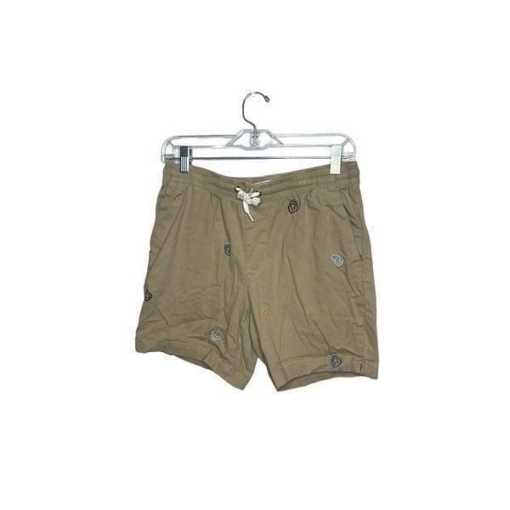 Pacsun Men's Khaki Twill Volley Shorts With Embroidered Smiley Faces. Size Small